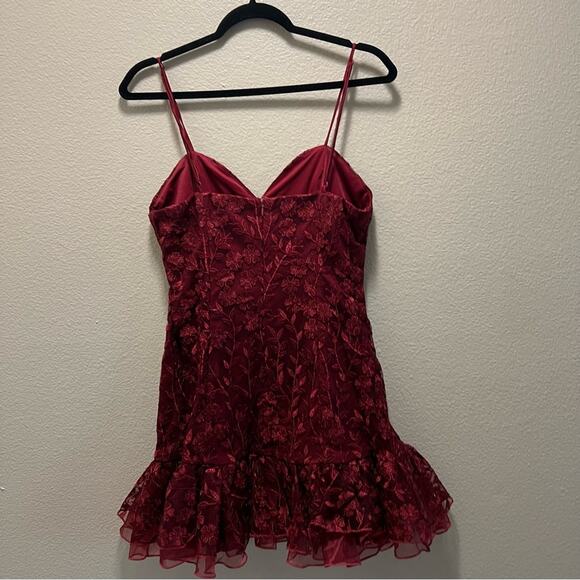 Lulus Lavish Lifestyle Burgundy Embroidered Ruffled Mini Dress Tulle Tutu Size L - Picture 5 of 10
